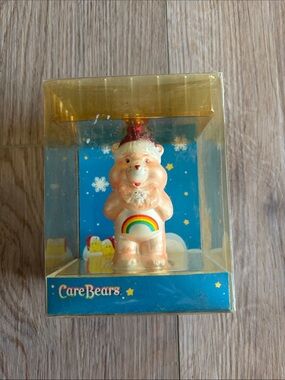 Care Bears Peach Cheer Bear Figure with Rainbow Belly and Red Hat Ornament